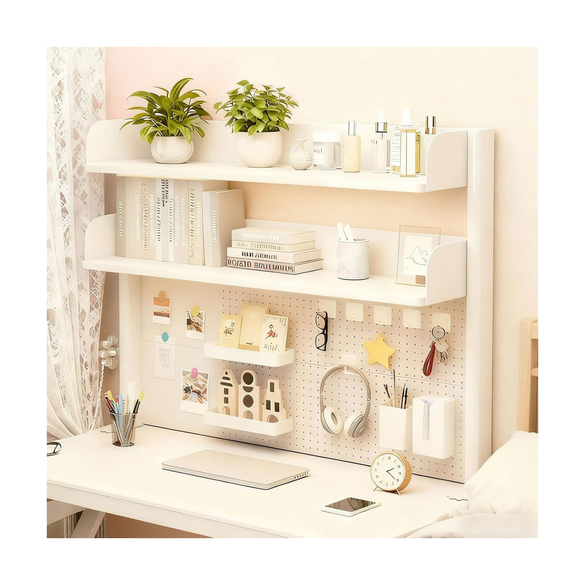 Clamp On Desk Shelf Organizer with Pegboard Desk Hutch Dorm with Storage Bookshelf Desk Top Organizer Shelf