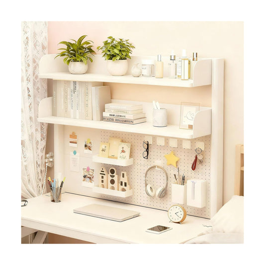 Clamp On Desk Shelf Organizer with Pegboard Desk Hutch Dorm with Storage Bookshelf Desk Top Organizer Shelf
