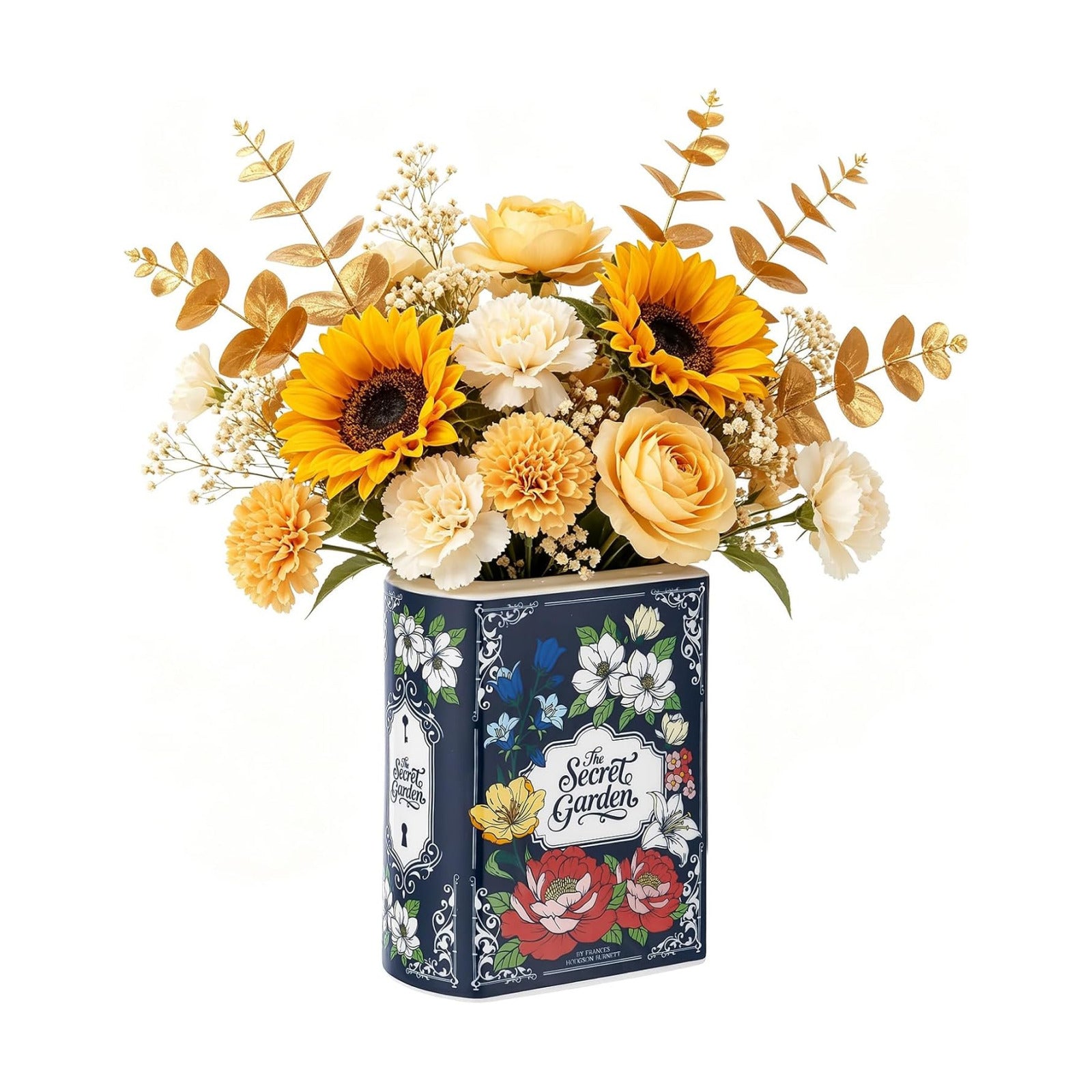Ceramic Book Vase for Flowers Book-Shaped Decorative Vase / 5.5 x 2.5 x 4 / Inch Secret Garden
