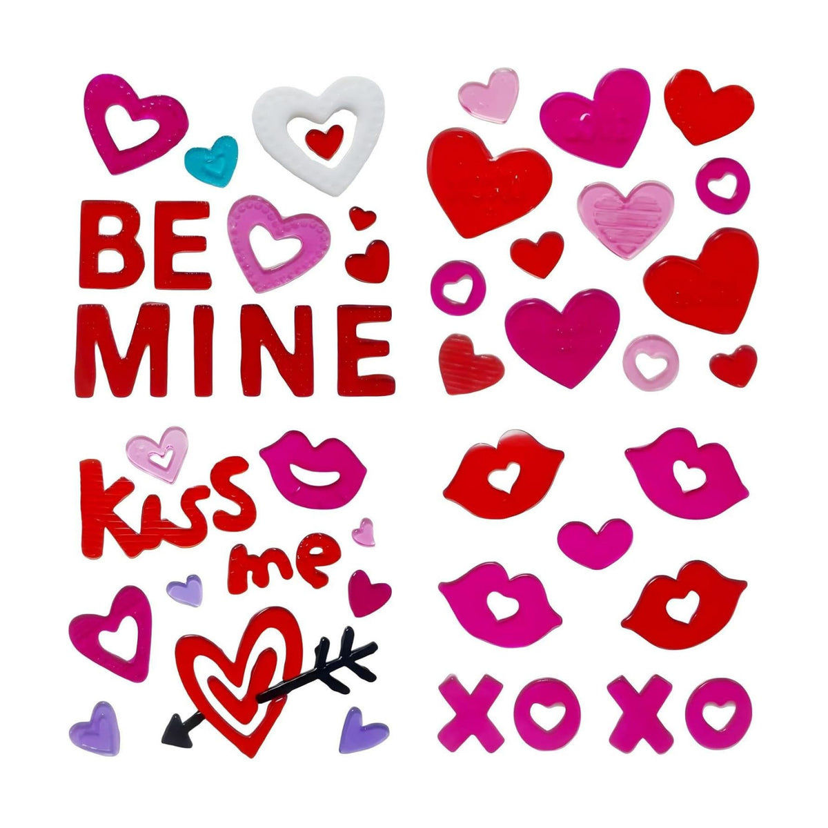 Gift&Fun 4Sheets Valentine's Day Gel Window Clings, Heart Shapes and BE Mine Letters, Red Pink White Blue Decorations,7.9x7.9Inch