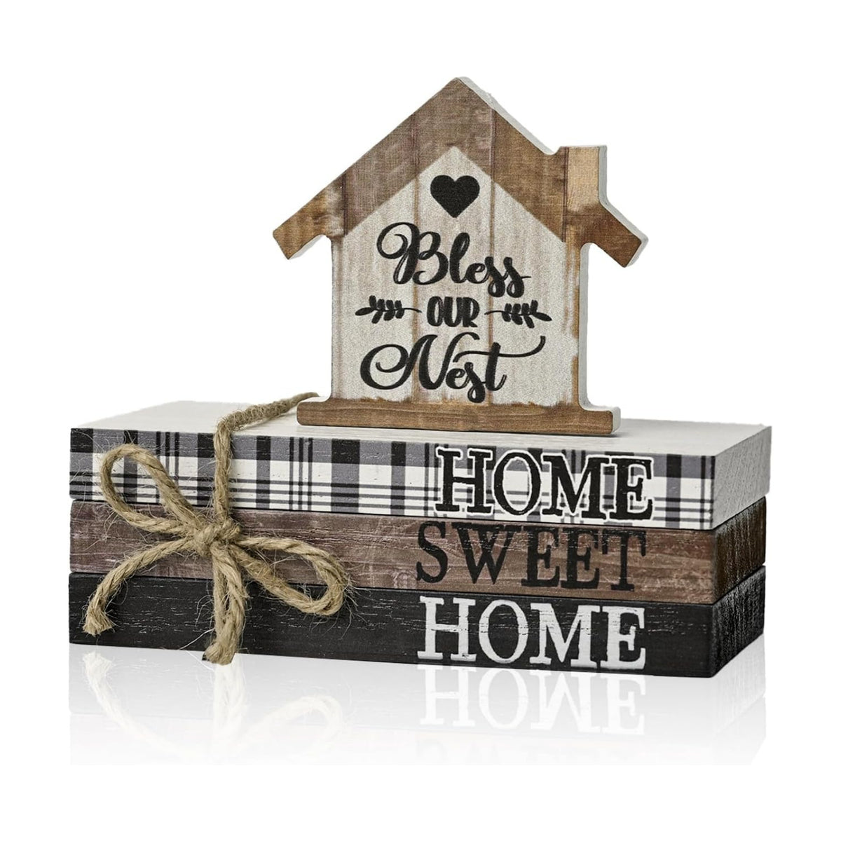 Smile Farmhouse Wooden Tabletop Decor Rustic Home Sweet Home Table Centerpiece, Block Sign Tiered Tray Decoration for Kitchen Shelves Desk Mantel