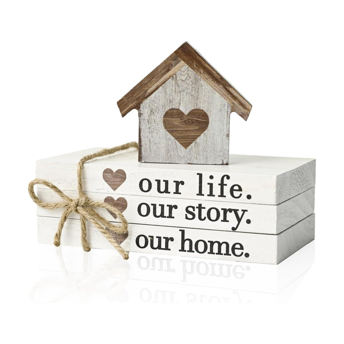 Smile Farmhouse Wooden Tabletop Decor Our Home Our Story Our Famliy Table Centerpiece, Block Sign Tiered Tray Decoration for Kitchen Shelves Desk Mantel