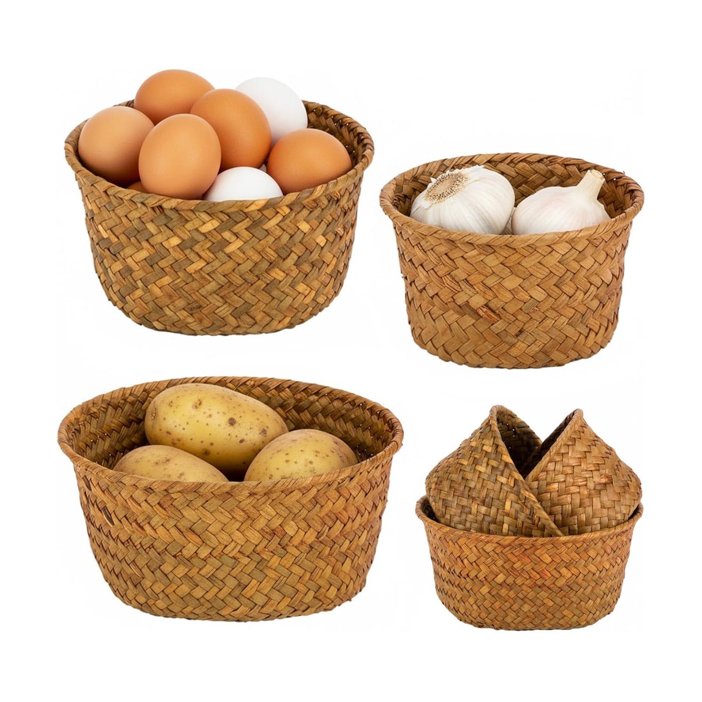 Small Seagrass Woven Storage Baskets / Natural / Set of 3