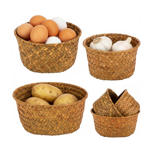 Small Seagrass Woven Storage Baskets / Natural / Set of 3