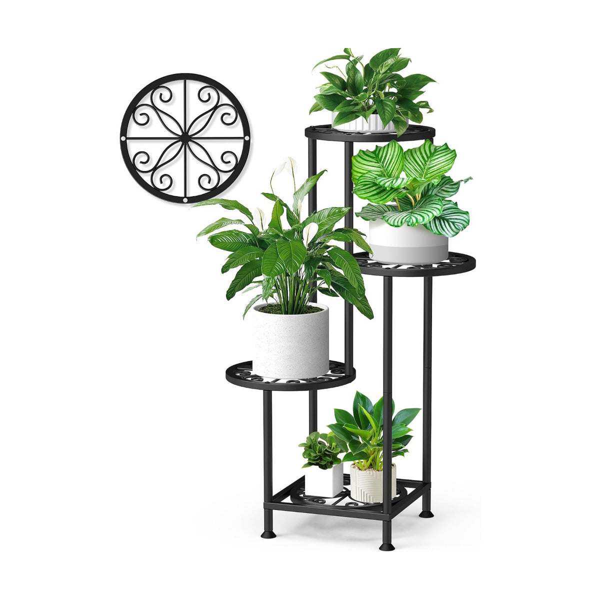 4 Tier Plant Stand Indoor Outdoor, Metal Flower Shelf Display Holder Corner | Multiple Plants Rack Tall Holder, Sturdy