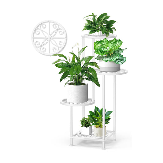 4 Tier Plant Stand Indoor Outdoor, Metal Flower Shelf Display Holder Corner | Multiple Plants Rack Tall Holder, Sturdy