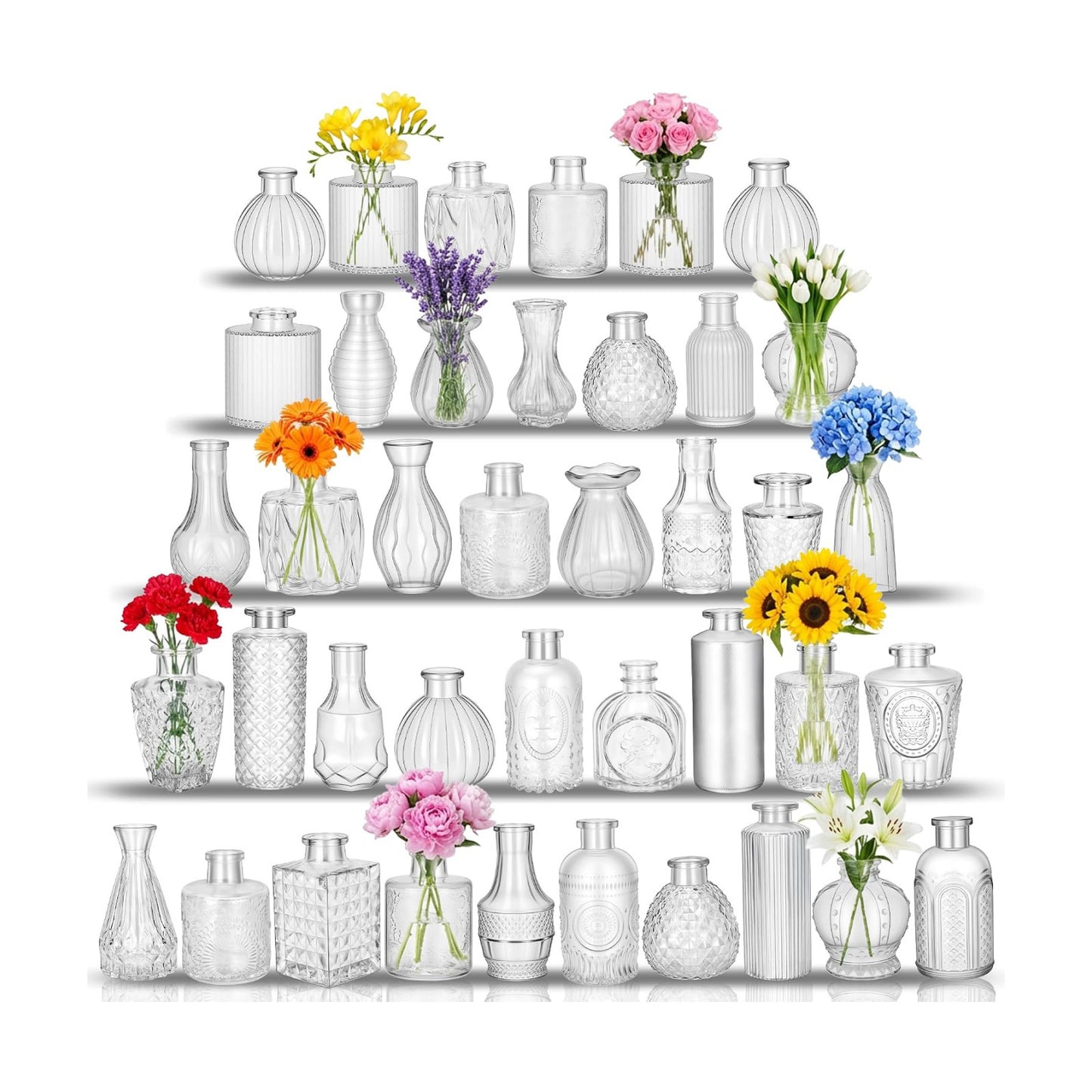 Glass Bud Vases in Bulk / Transparent / Set of 40