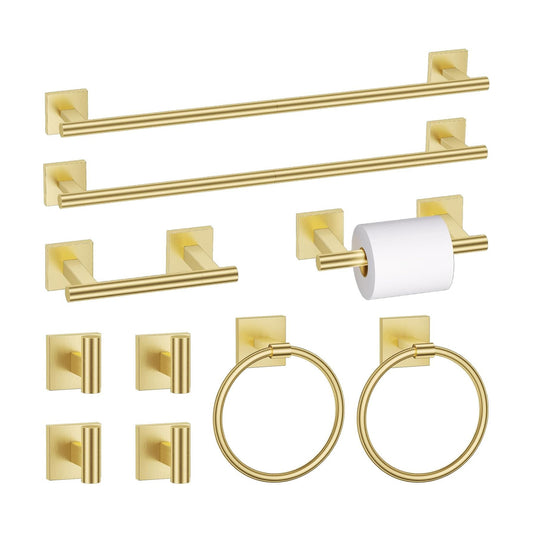 10 Pieces Brushed Gold Towel Bar Set, Double Dase Toilet Paper Holder Bathroom Hardware Set, 23.6 Inch Stainless Steel
