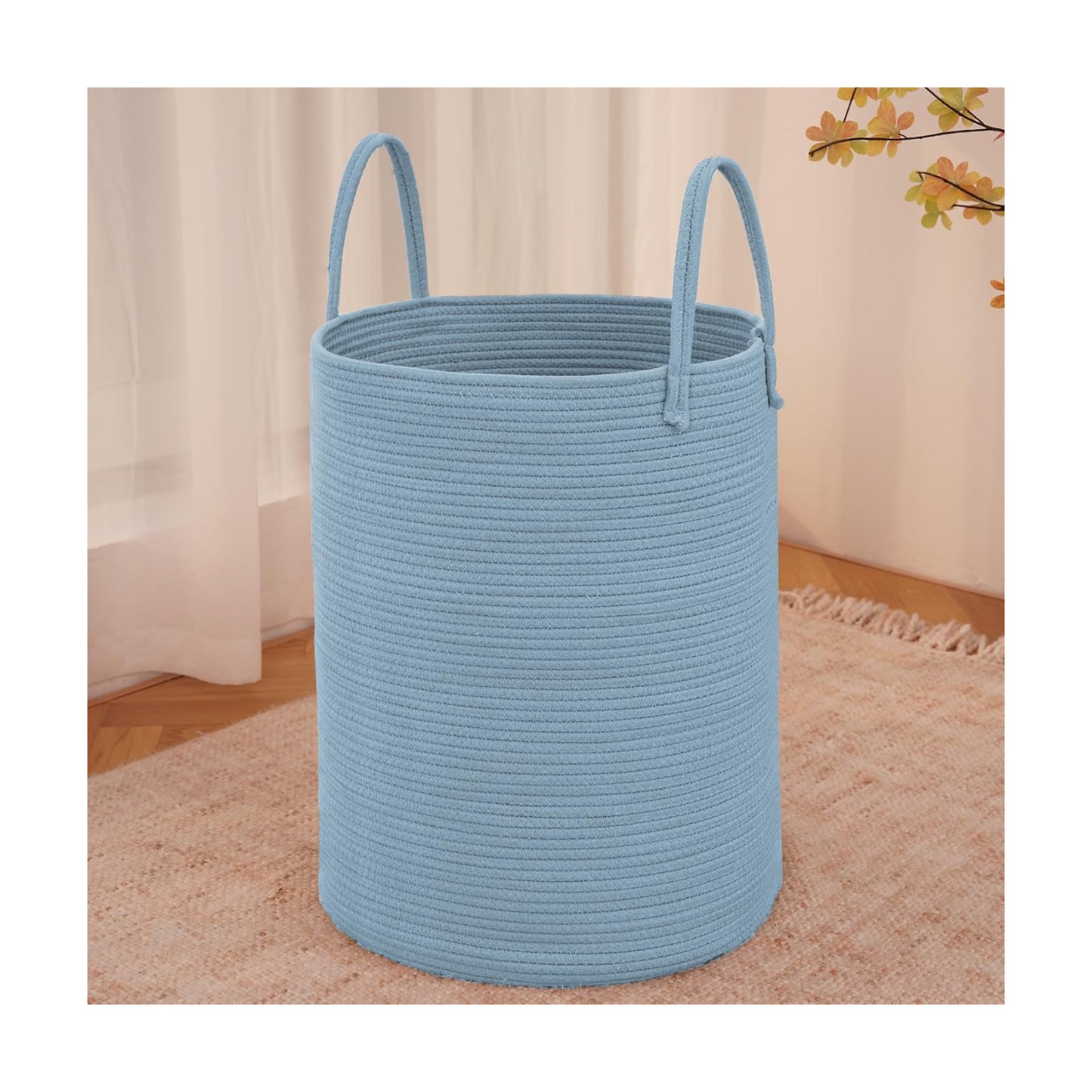 Large Woven Laundry Basket Hamper / Blue / 60L
