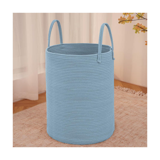 Large Woven Laundry Basket Hamper / Blue / 60L
