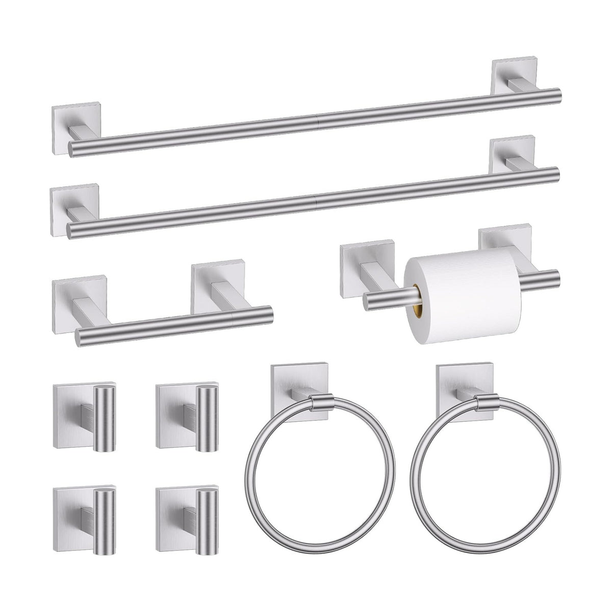 10 Pieces Brushed Nickel Towel Bar Set, Double Dase Toilet Paper Holder Bathroom Hardware Set, 23.6 Inch Stainless