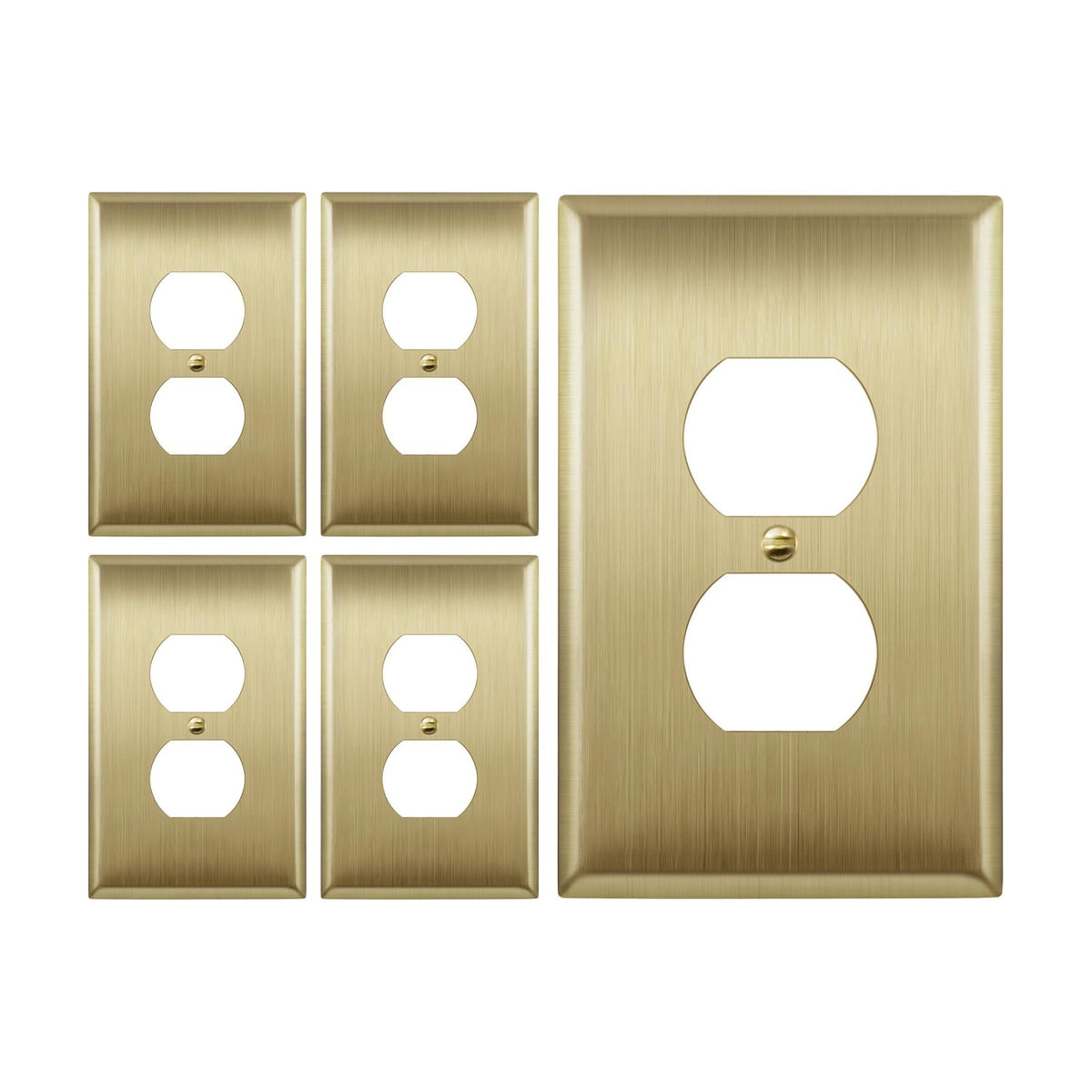 LIDER Duplex Receptacle Metal Wall Plate, Mid-Size 1-Gang, 5-Pack | Stainless Steel, Corrosion Resistant, Brushed