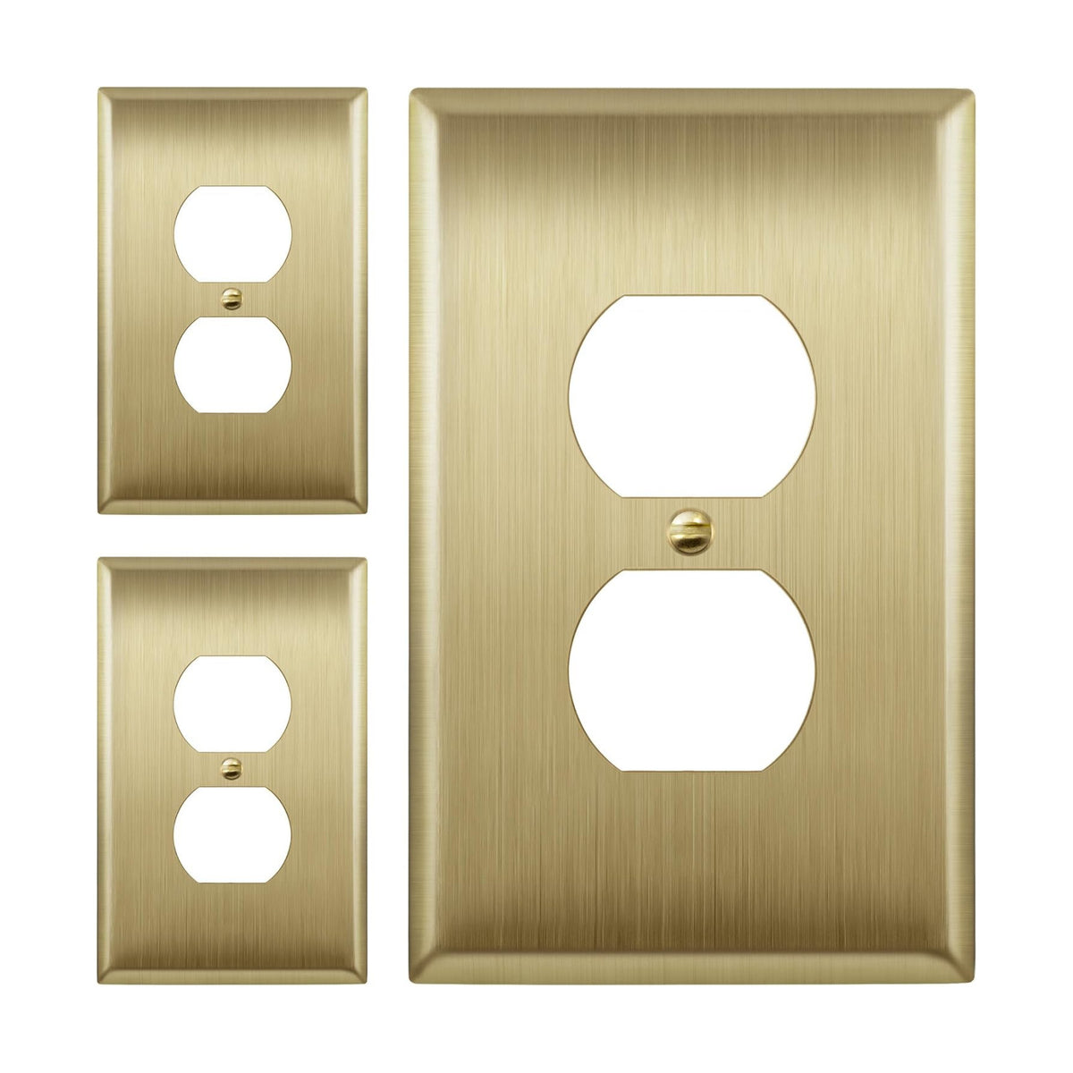 LIDER Duplex Receptacle Metal Wall Plate, Mid-Size 1-Gang, 3-Pack | Stainless Steel, Corrosion Resistant, Brushed