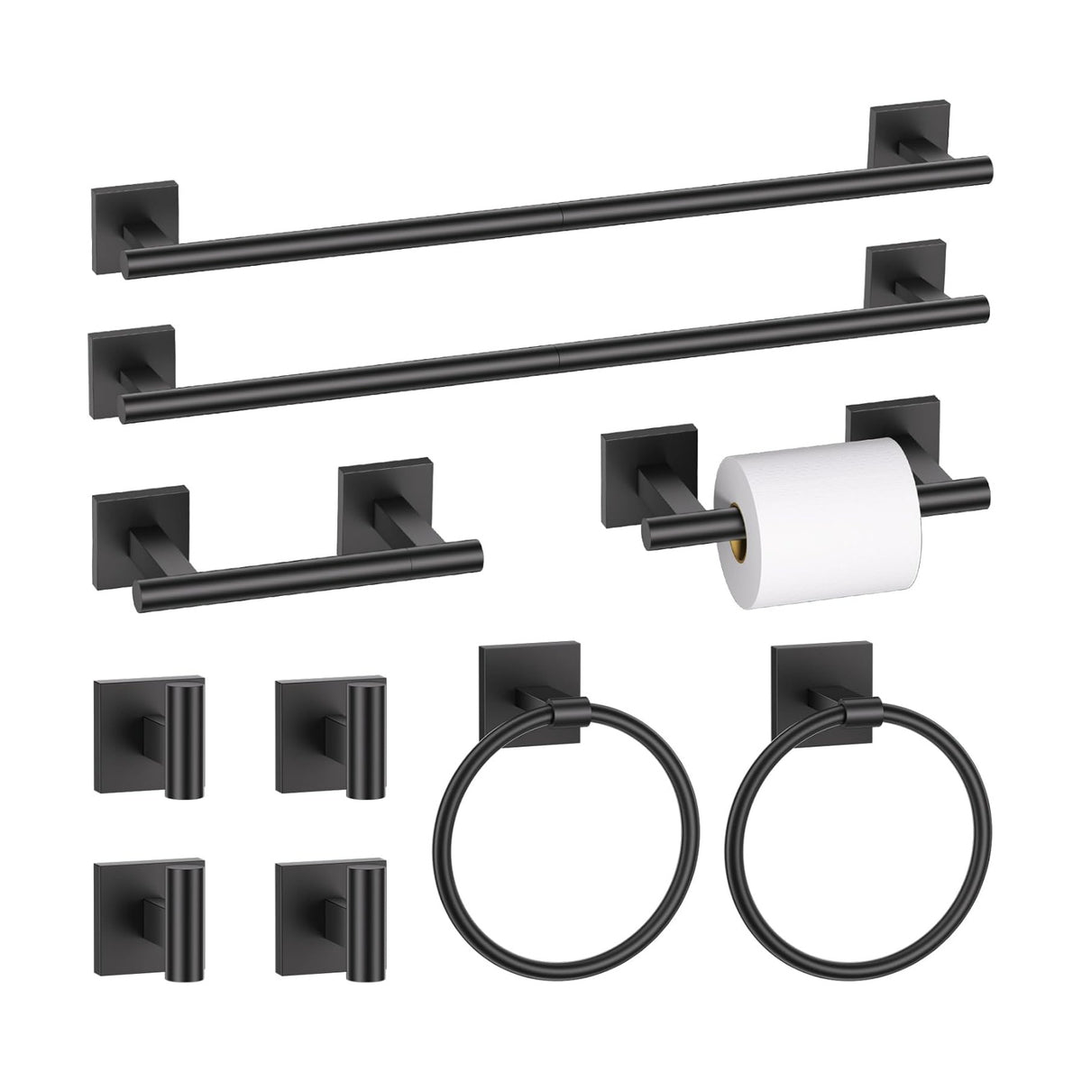 10 Pieces Matte Black Towel Bar Set, Double Dase Toilet Paper Holder Bathroom Hardware Set, 23.6 Inch Stainless Steel