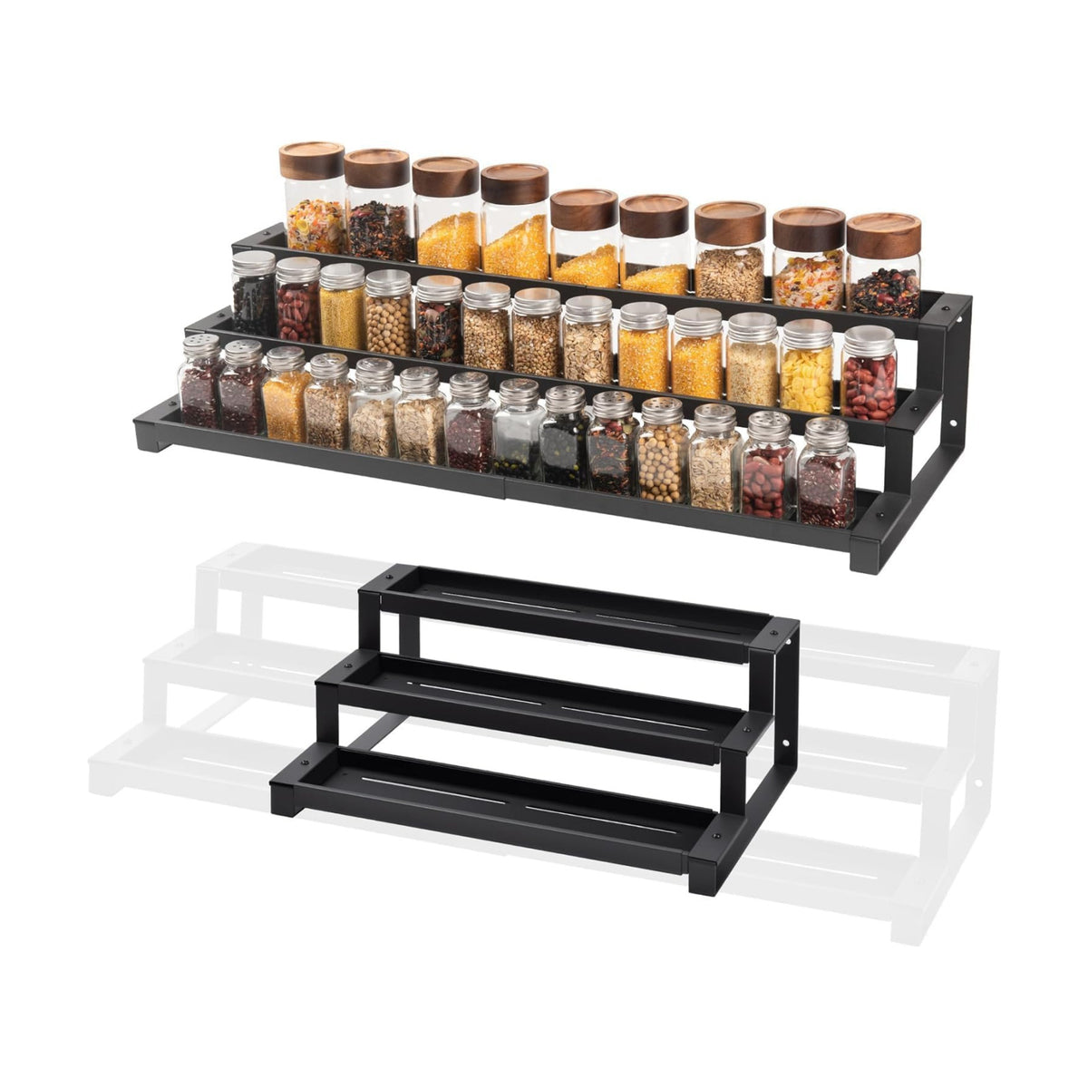 GOENDR Expandable Spice Rack Organizer for Cabinet, 3 Tier Metal Spice Organization,16"-29.5" Wide Adjustable Seasoning