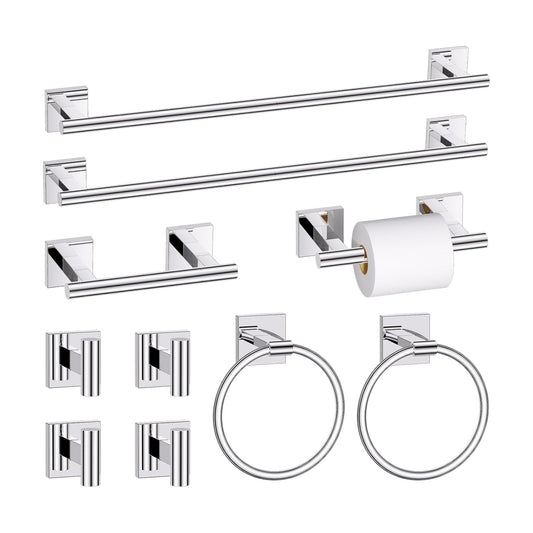 10 Pieces Polished Chrome Towel Bar Set, Double Dase Toilet Paper Holder Bathroom Hardware Set, 23.6 Inch Stainless