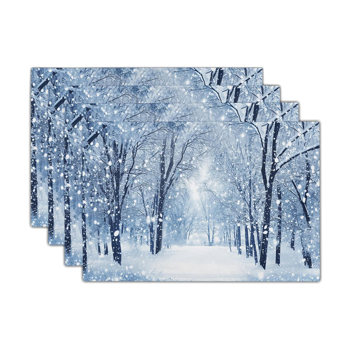 Winter Placemats Set of 6 18x12 Inch Snow Snowflake Forest White Holiday Linen Place Mat Heat-Resistant Washable Wipeable Winter Sence Table Mat for Party Kitchen Dining Home Decor