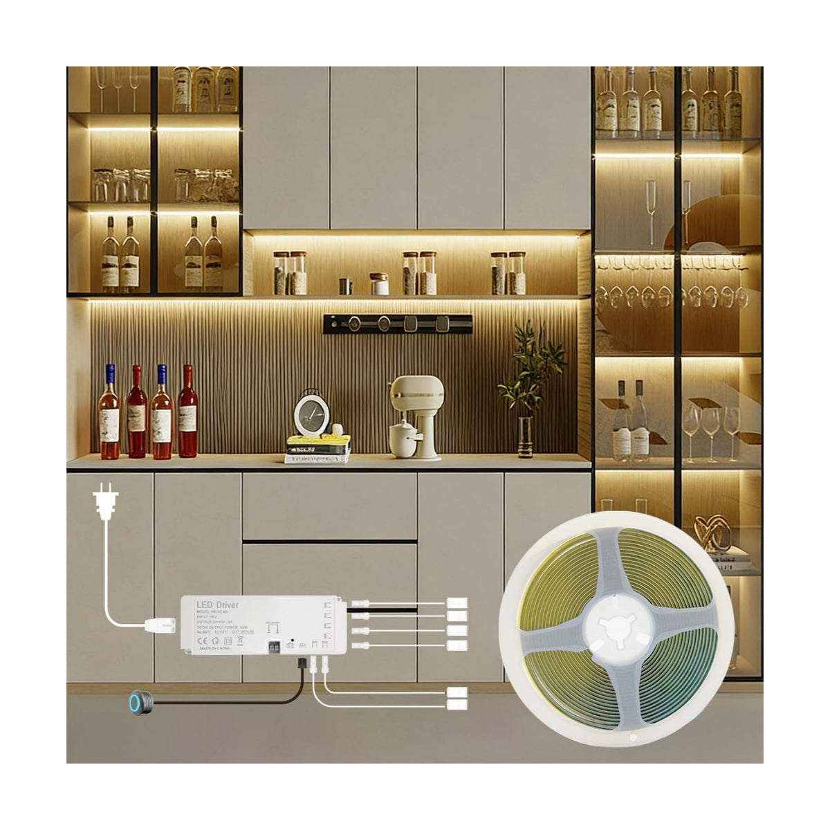 HAMRVL Shelf Lights 12V COB LED Strip Lights, 16.4ft 3000k Plug-in DIY Cut to Size Warm White LED Strip Lights