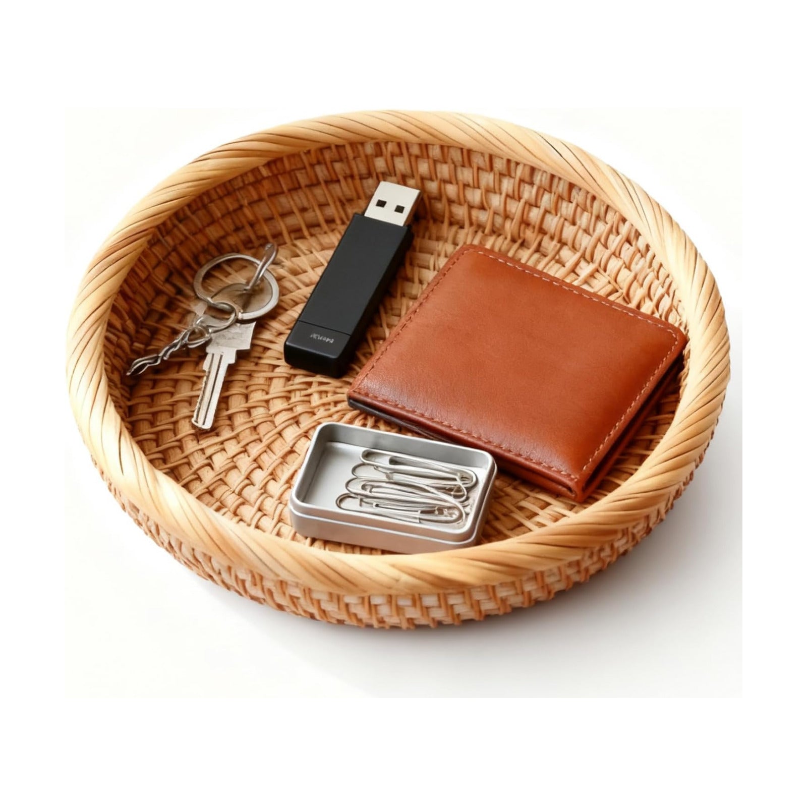 Round Catch All Tray for Keys / Natural / 7.6 Inch