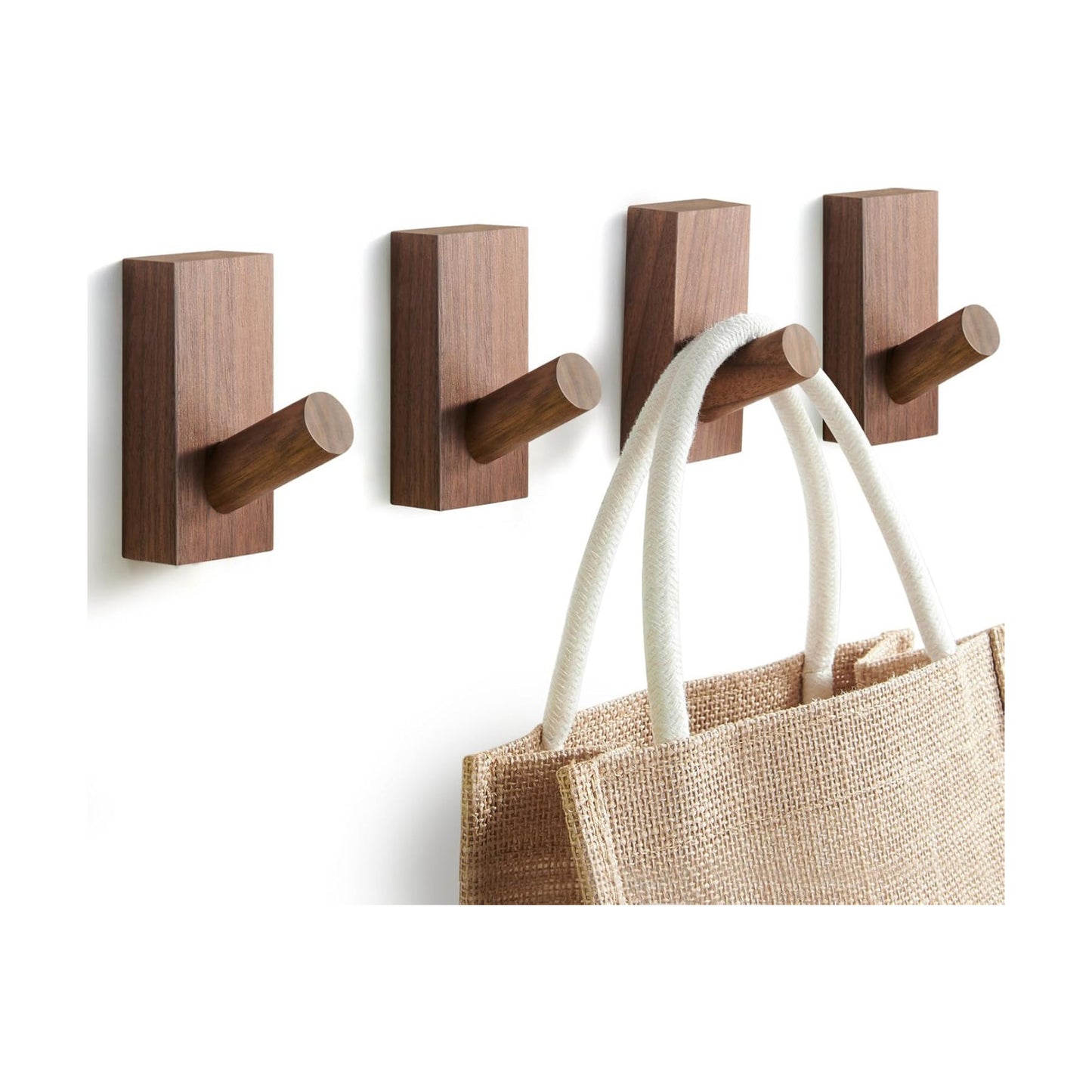Natural Wooden Wall Hooks / Black Walnut / Set of 4