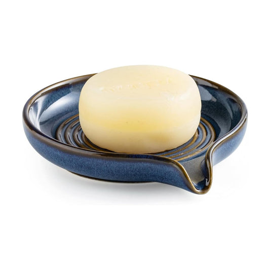 Waterfall Design Bar Soap Holder Self Draining Soap Saver for Shower / Blue / Round