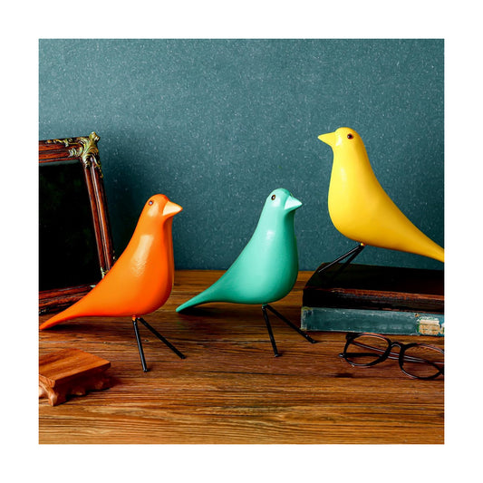 Mid Century Modern Decor Medieval Table Decor Large Ceramic Birds / Old School / Orange / Set of 3