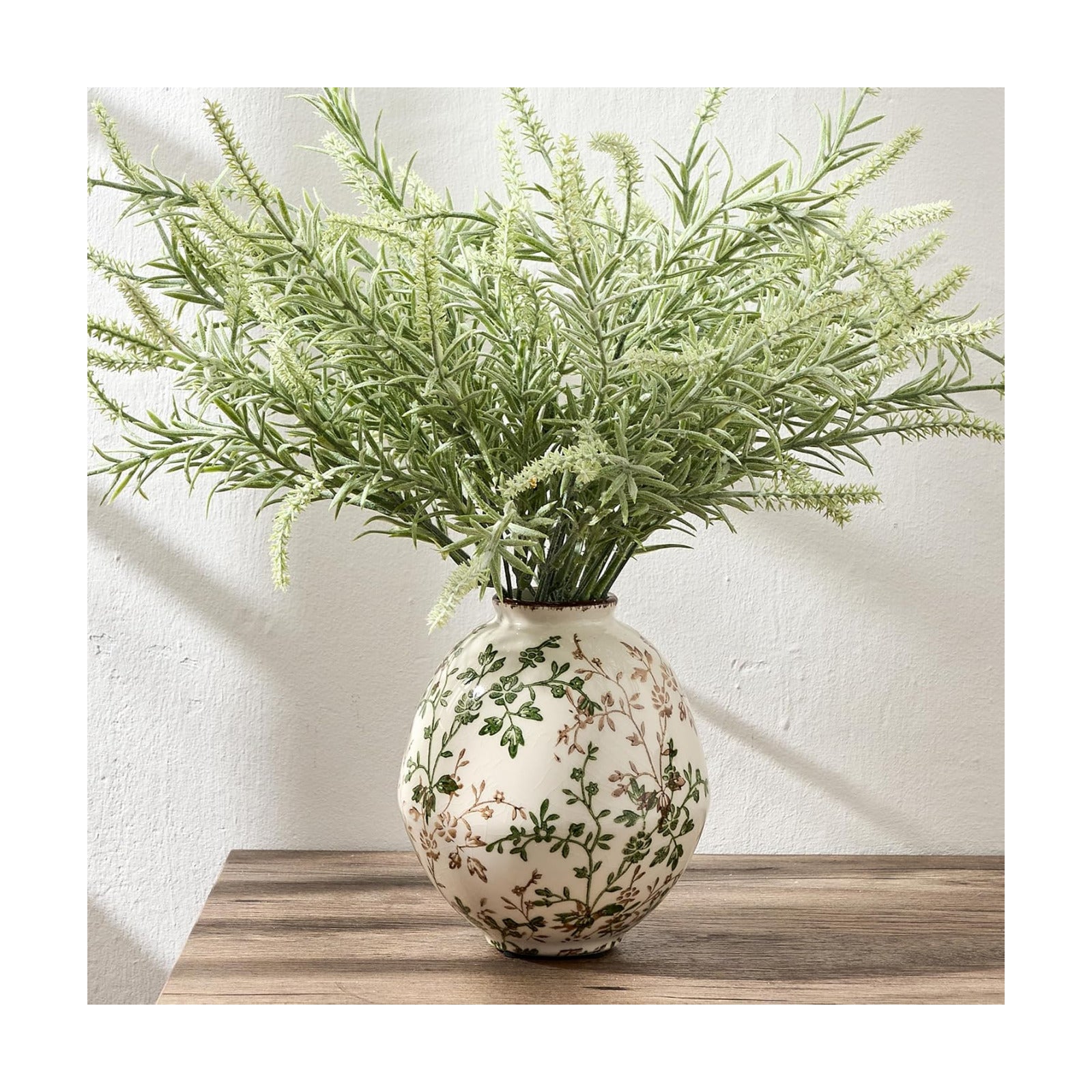 Rustic Ceramic Vase / Beige and Green- 5.83 / 5.83 Inch