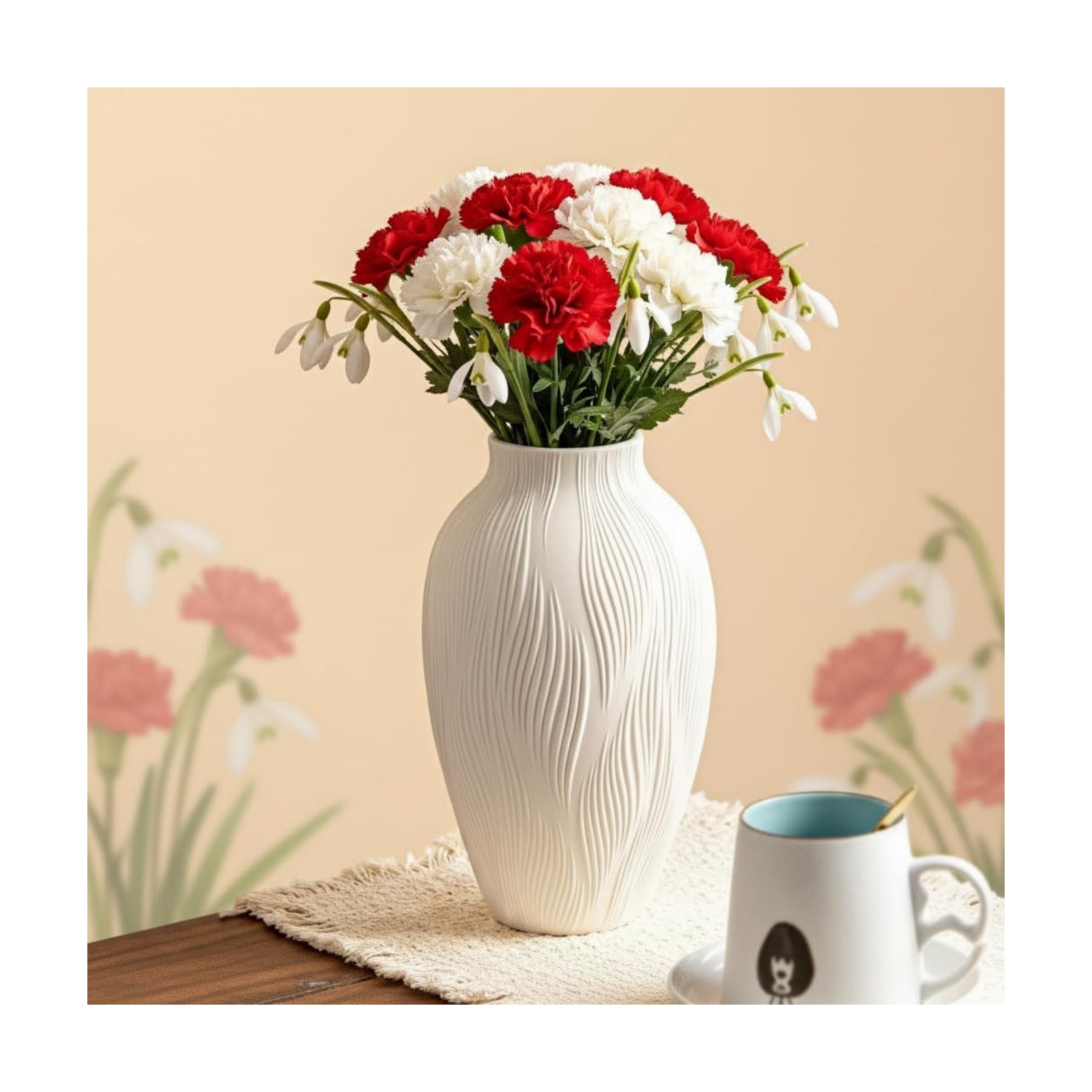 9.2" Unique Flower Vase for Pampas Grass/Centerpieces / Windblown Texture Vase / White