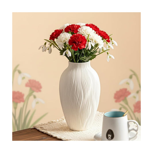 9.2" Unique Flower Vase for Pampas Grass/Centerpieces / Windblown Texture Vase / White