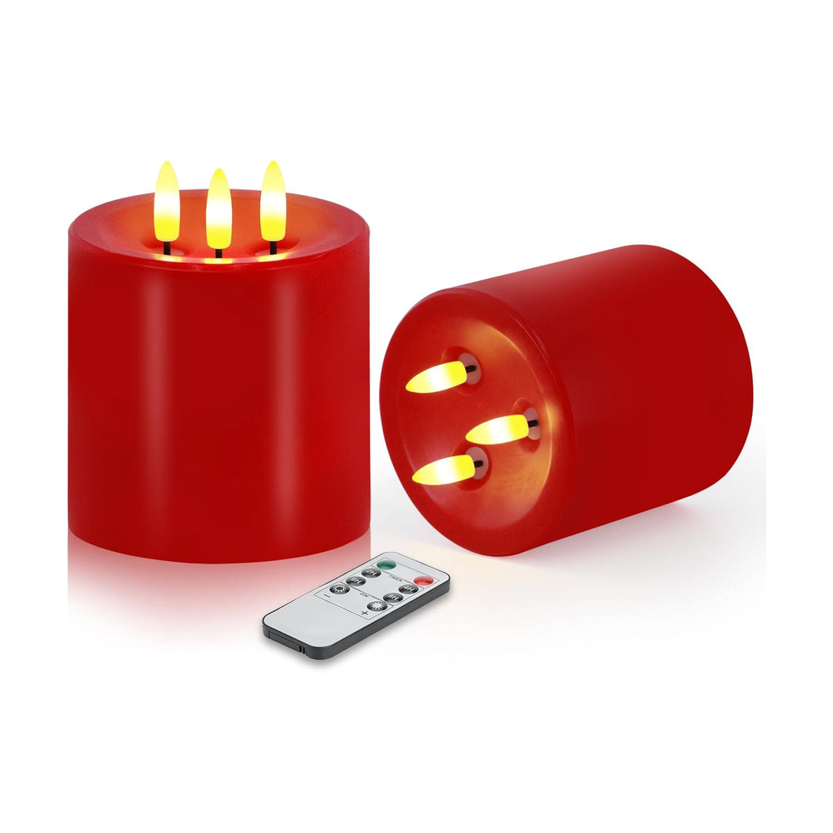 VEEKI Large 3 Wick Flameless Candles Set of 2, 4"x4" Flickering Flameless Candles with Remote & Timer, Dimmable Real