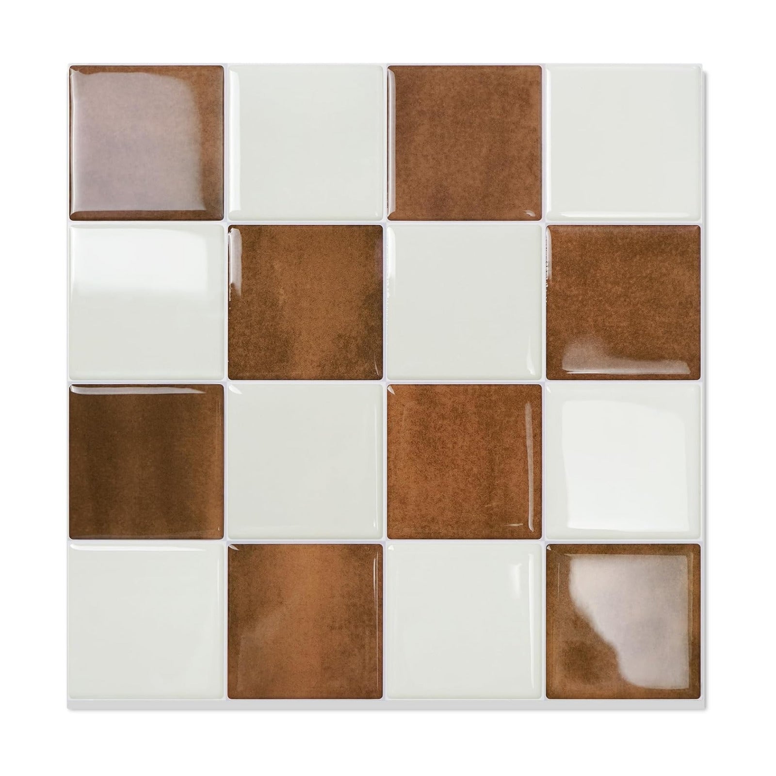 3D Adhesive Peel and Stick Tile Backsplash / White,orange / 9 x 9