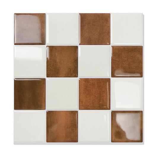3D Adhesive Peel and Stick Tile Backsplash / White,orange / 9 x 9