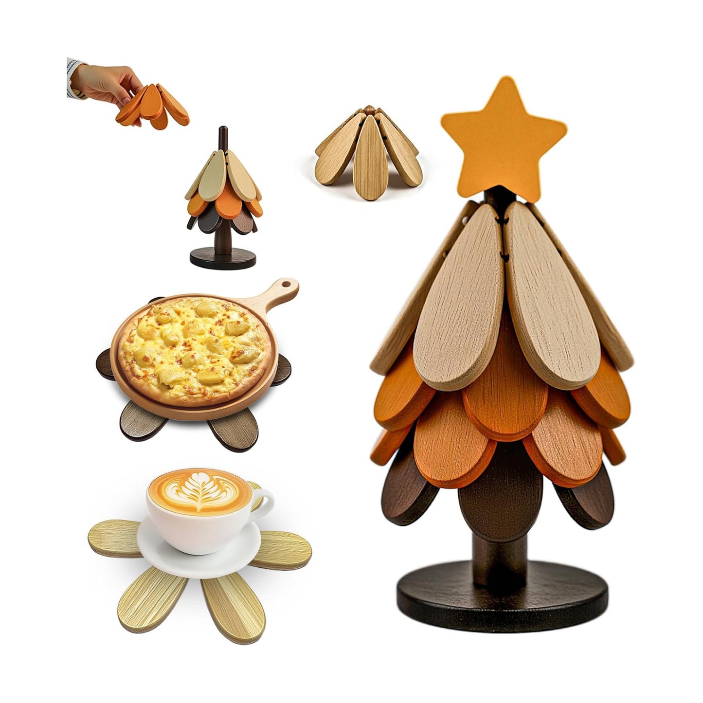 Wooden Trivet Tree Set / Star / Natural
