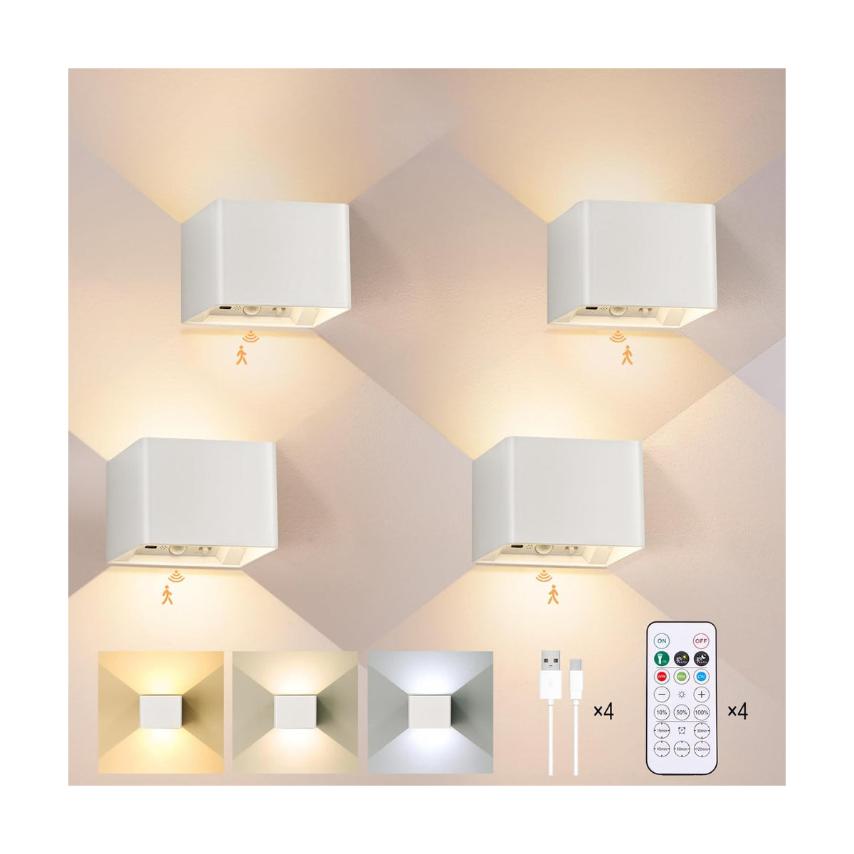 Rechargeable Motion Sensor Wall Sconces, Wireless Battery Powered Wall Lamp | Touch&Remote Control, Dimmable & 3Colors