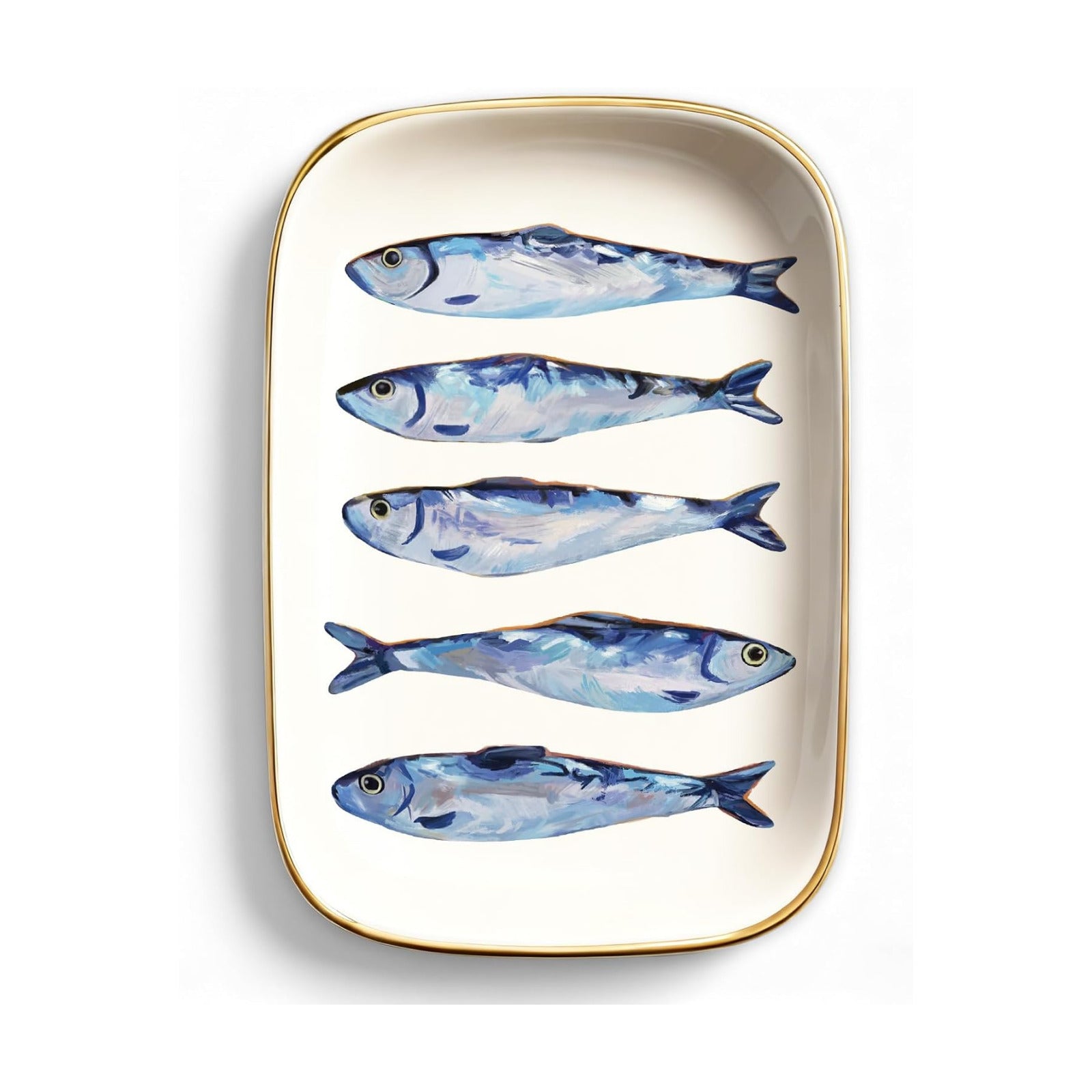 Sardines Trinket Tray Ceramic Jewelry Dish Aesthetic Fish Decorative Key Tray