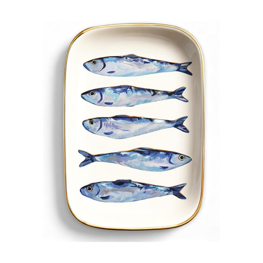 Sardines Trinket Tray Ceramic Jewelry Dish Aesthetic Fish Decorative Key Tray