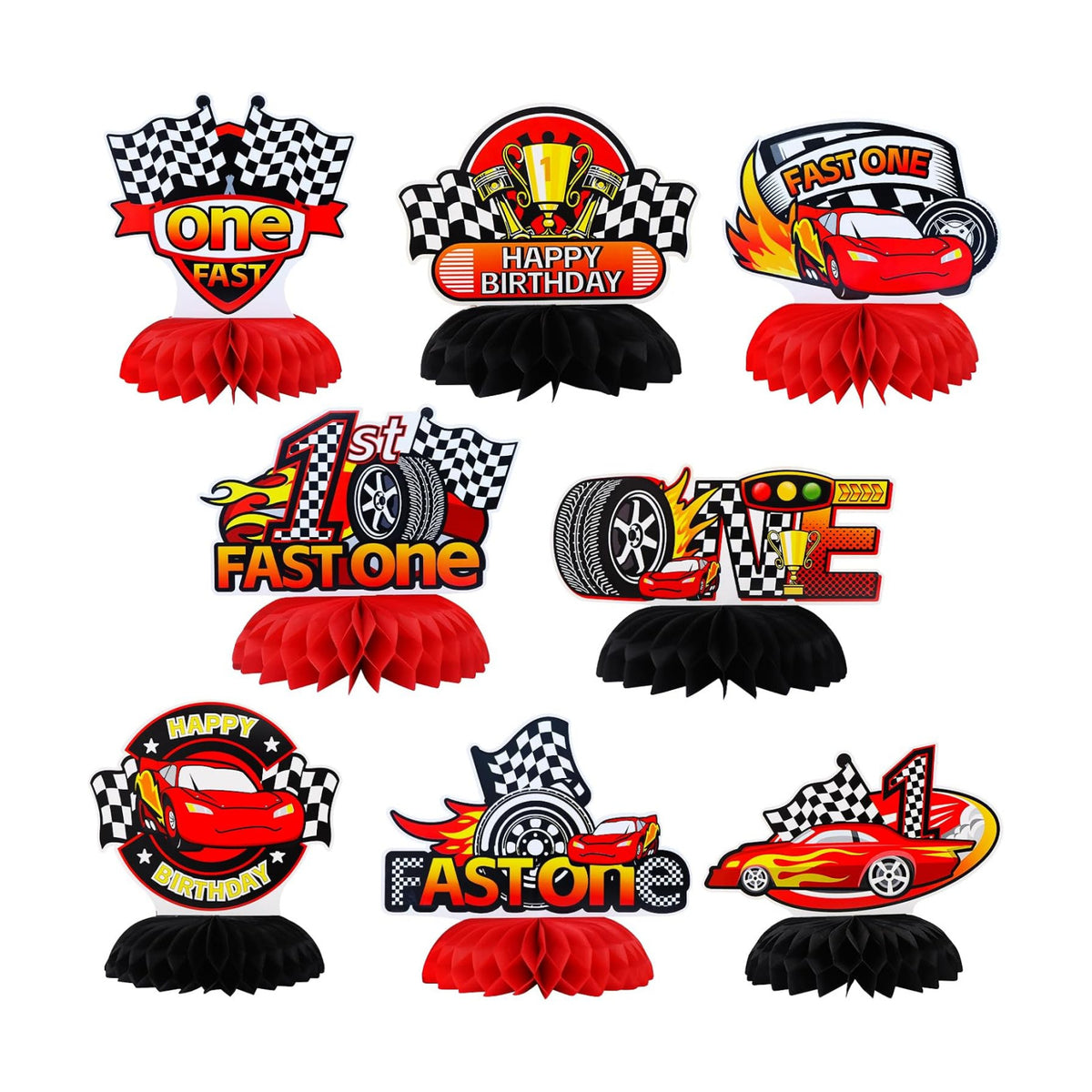 TONIFUL Fast One 1st Birthday Black and Red Race Car Themed Centerpieces