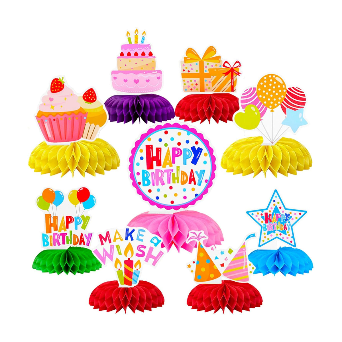 9 Pcs Happy Birthday Decorations Honeycomb Table Decoration Centerpieces