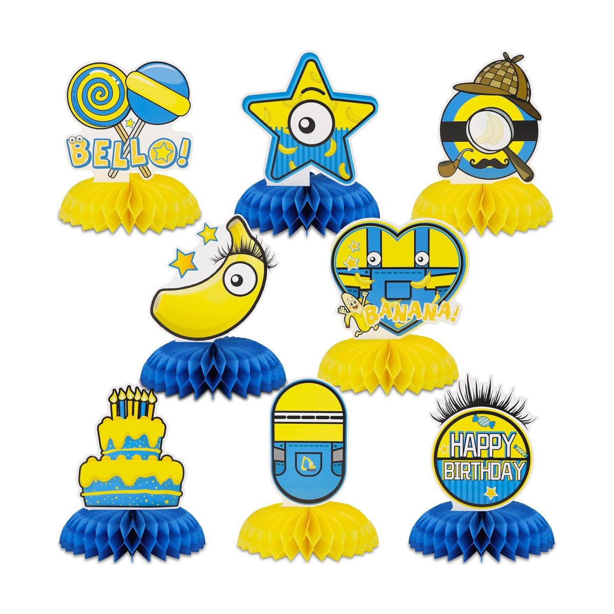 TONIFUL Happy Birthday Yellow Cartoon Themed Table Honeycomb Centerpieces