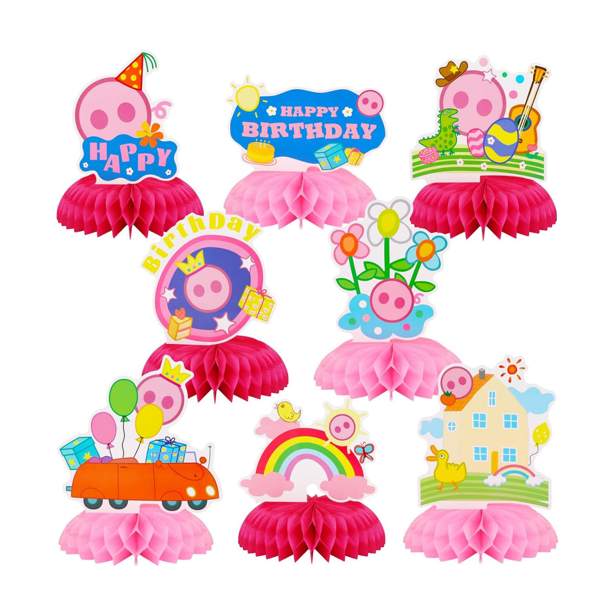 TONIFUL Happy Birthday Pink Themed Pig Table Honeycomb Centerpieces