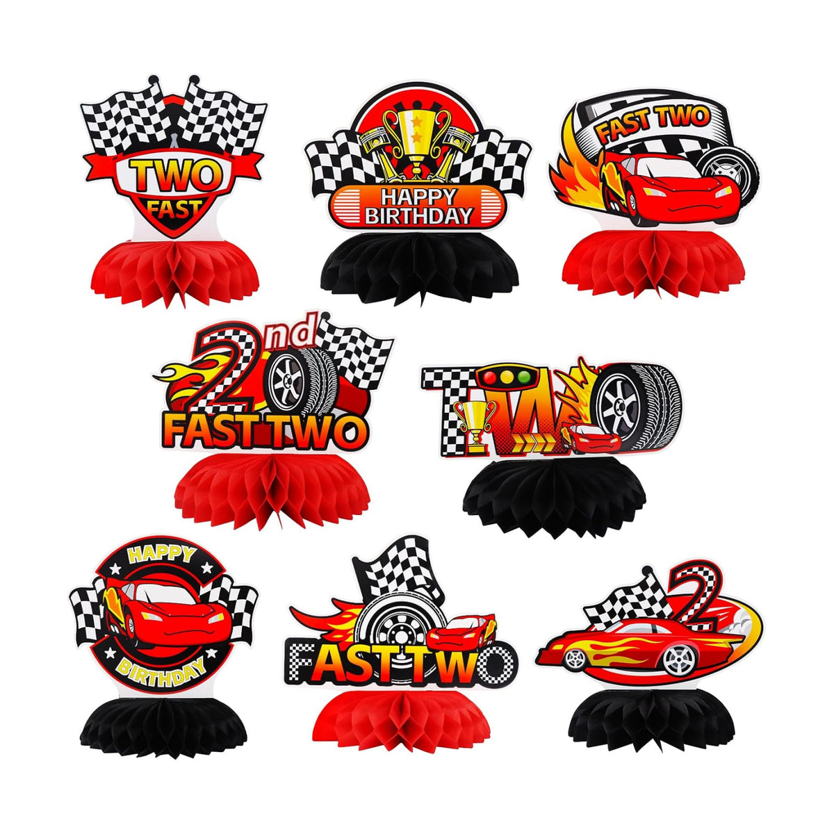 TONIFUL Two Fast 2nd Birthday Black and Red Race Car Themed Centerpieces