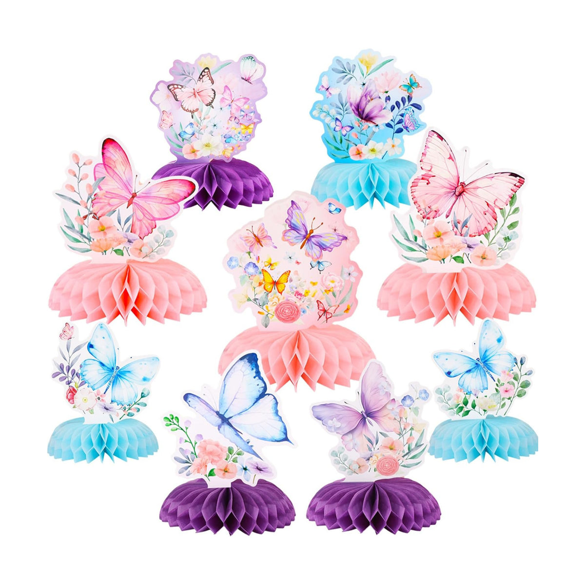 9 Pcs Butterfly Birthday Decorations-Butterfly Themed Honeycomb Centerpiece