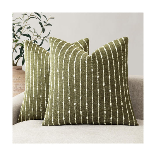 Decorative Jacquard Boucle Throw Pillow Covers Accent Textured / 18 x 18 / Olive Green / Set of 2