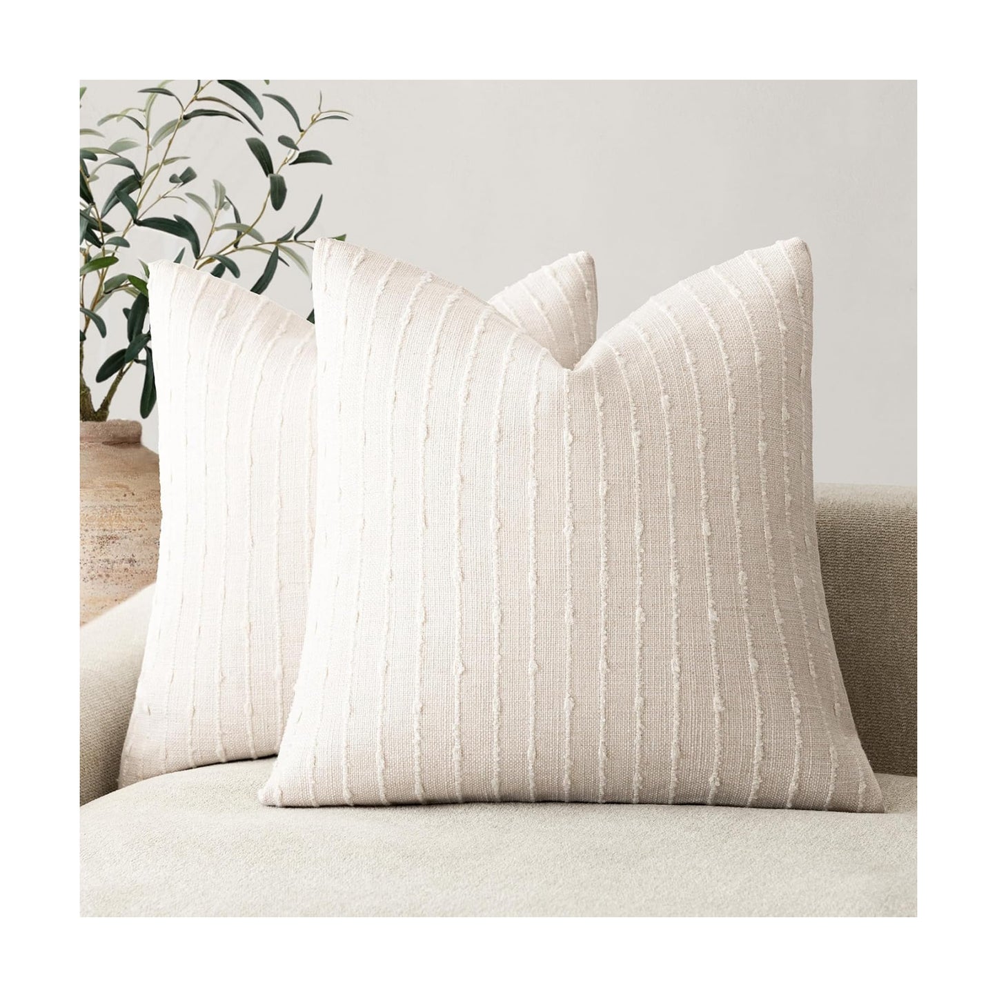 Decorative Jacquard Boucle Throw Pillow Covers Accent Textured / 18 x 18 / Cream White / Set of 2