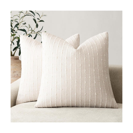 Decorative Jacquard Boucle Throw Pillow Covers Accent Textured / 18 x 18 / Cream White / Set of 2