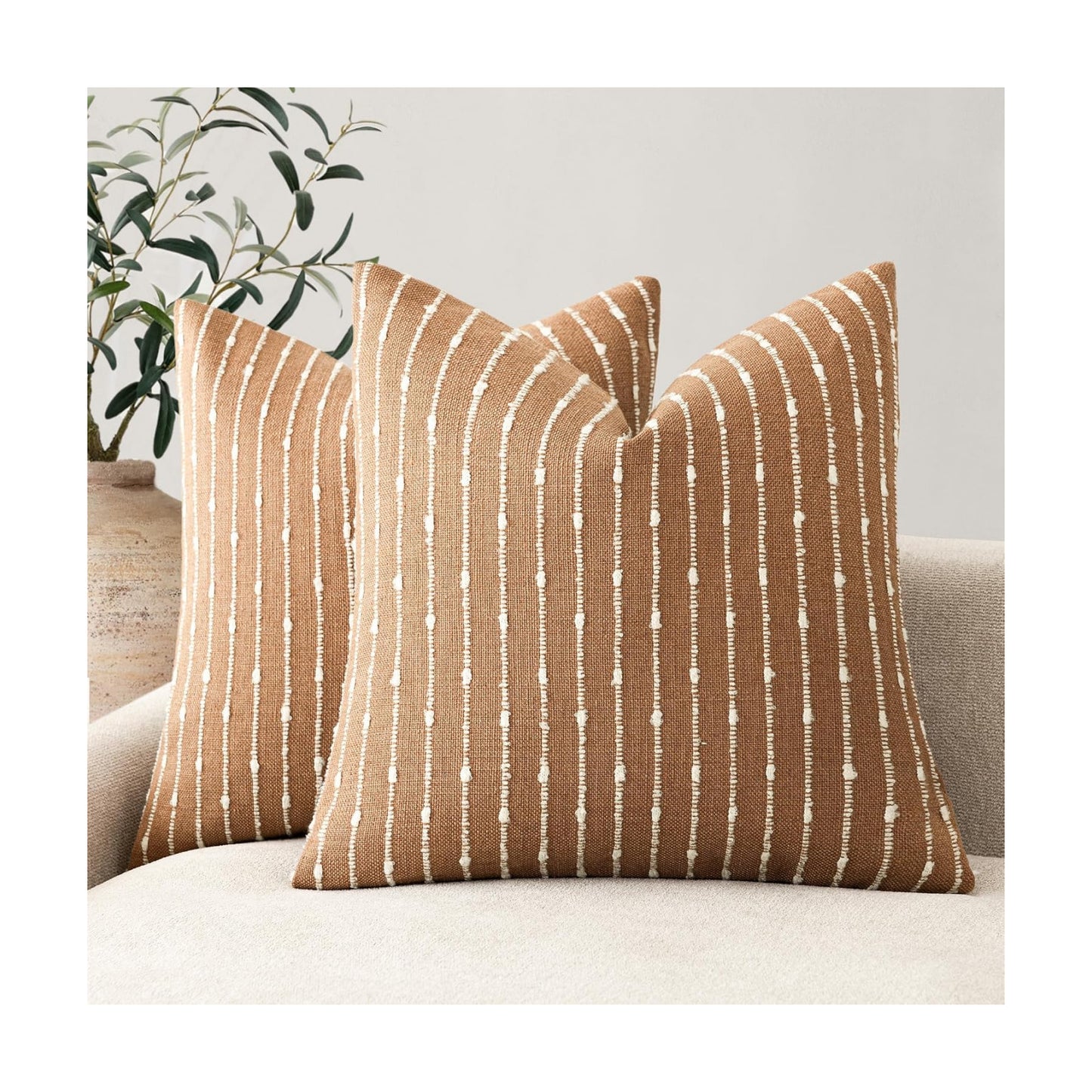 Decorative Jacquard Boucle Throw Pillow Covers Accent Textured / 18 x 18 / Tobacco / Set of 2