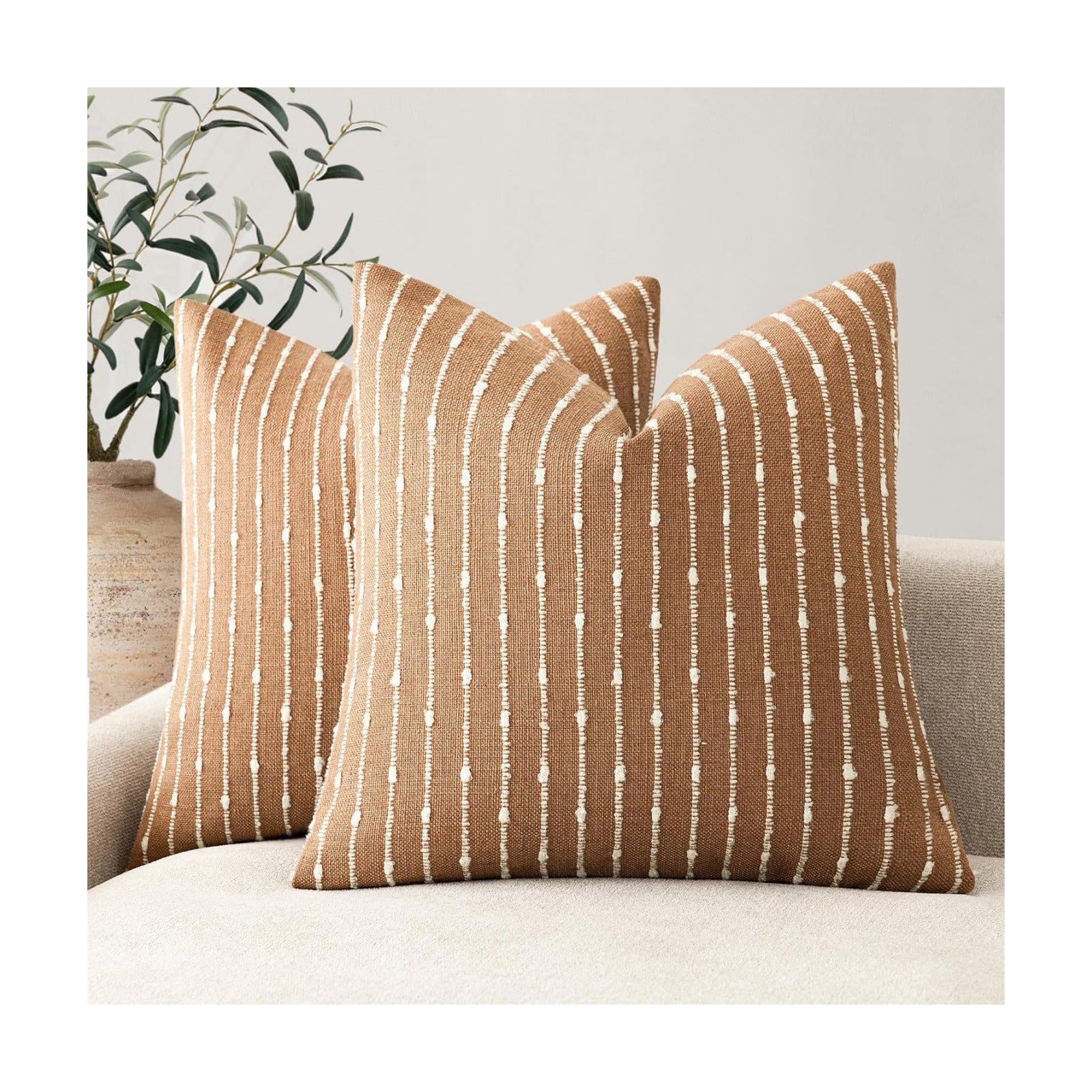 Decorative Jacquard Boucle Throw Pillow Covers Accent Textured / 18 x 18 / Tobacco / Set of 2