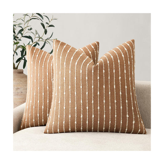 Decorative Jacquard Boucle Throw Pillow Covers Accent Textured / 18 x 18 / Tobacco / Set of 2