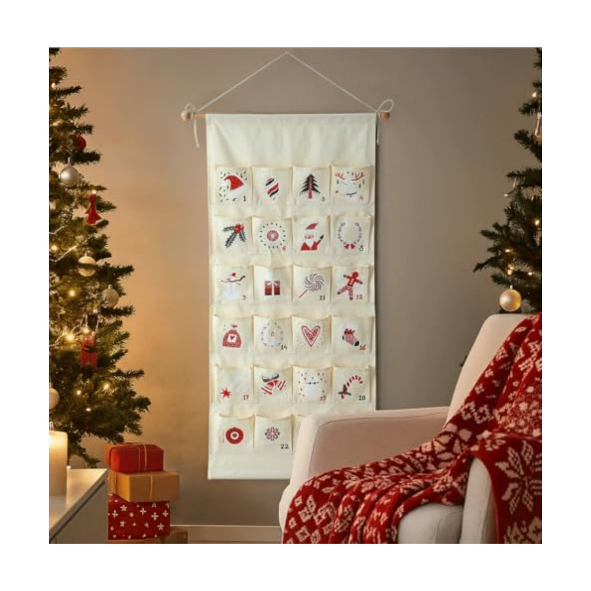 Reusable Christmas Advent Calendar with Pockets Door Wall Hanging