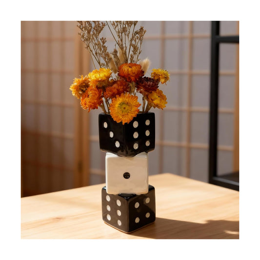 Triple Dice Ceramic Vase / Black and White Dice Vase